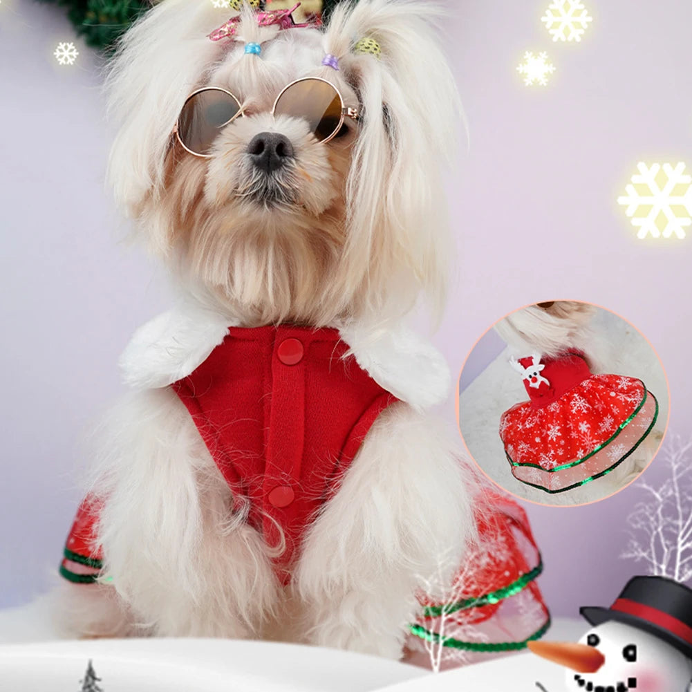 Dog Christmas Costume Skirt Puppy Holiday Thermal Clothes Christmas Theme Dog Dress Outfit Christmas Dress Up Supplies