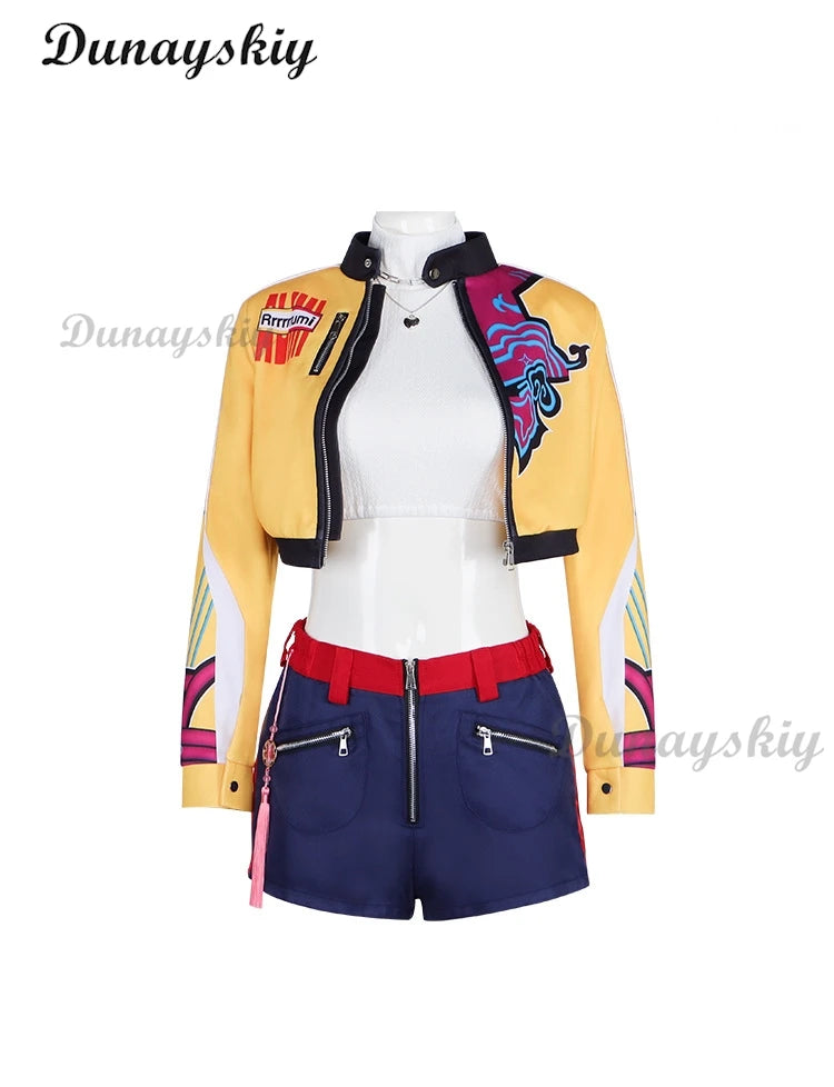 K-Pop Rumi Cosplay Costume Wig And Stage Coat Set Demon Hunter Short Outfit Sexy Halloween Roleplay Women's Group Idol Costume