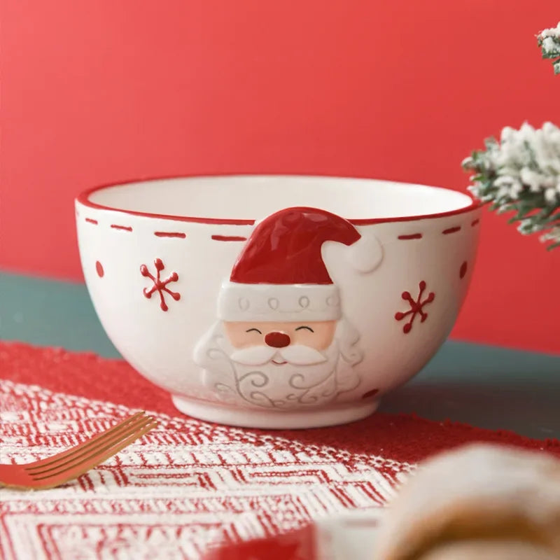 Home Tableware Christmas Gift Ceramic Santa Claus Bowl Creative Embossed Fruit Salad Bowl Western Salad Bowls