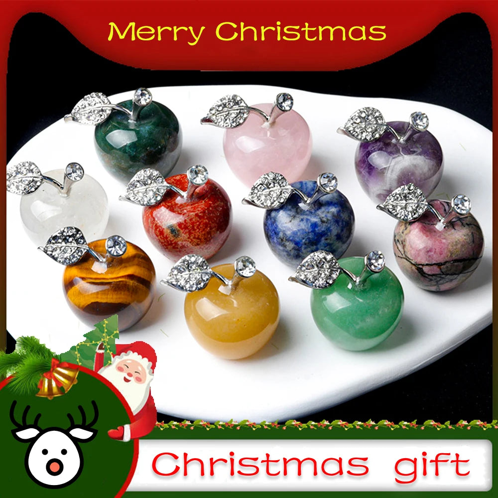 Natural Crystal Apple Jewelry Quartz Home Decoration Christmas Gift 15 Colors Healing Spirit Lucky Halo Desktop Ornament