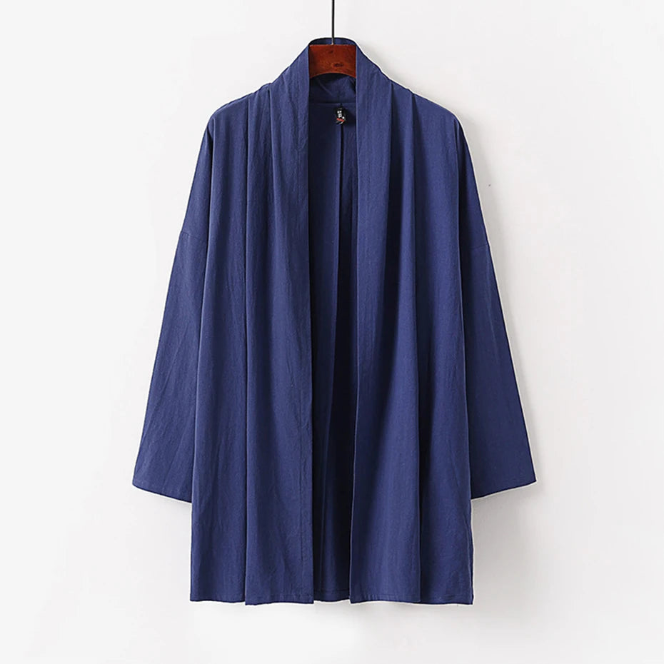 9XL 8XL Plus Size Taoist Robe Kimono Solid Cotton Linen Jackets Coat Man Big Size 7XL 6XL Kimono Outwear