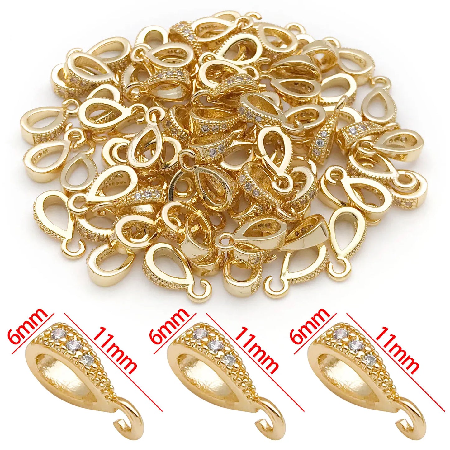 5pcs 18K Real Gold Plated Brass Melon Seed Buckle Connectors, Inlaid Zircon For DIY Bracelet Necklace Jewelry Making Accessories