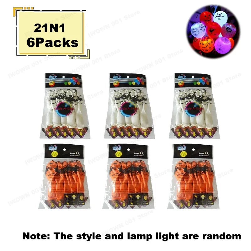 12 Inch Halloween Pumpkin Latex Balloons With Light LED Glow In The Dark Pumpkin Ghost Balloons Halloween Party Decorations