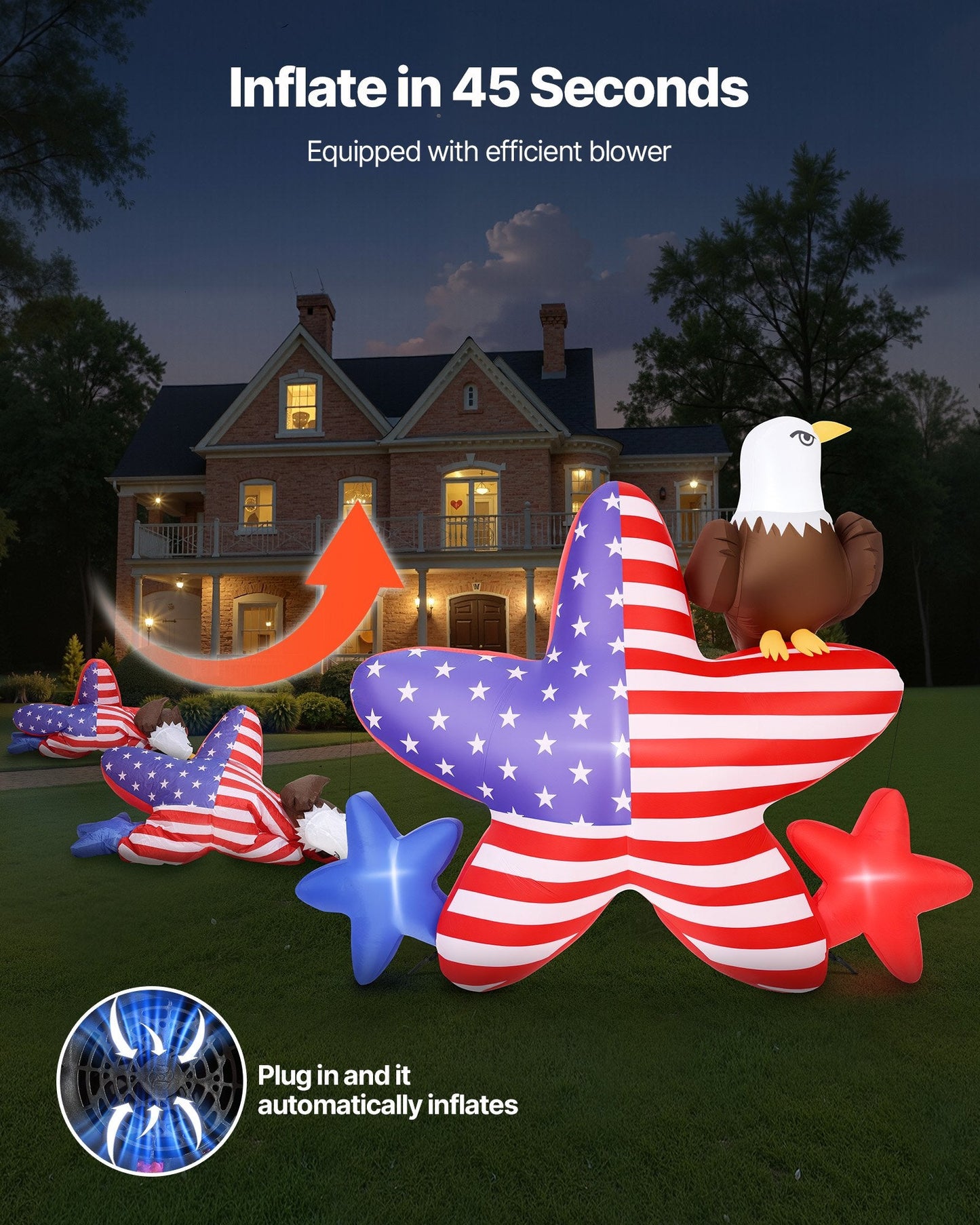 4.82 Ft Patriotic Inflatable Decoration, Fourth Of July Blow Up