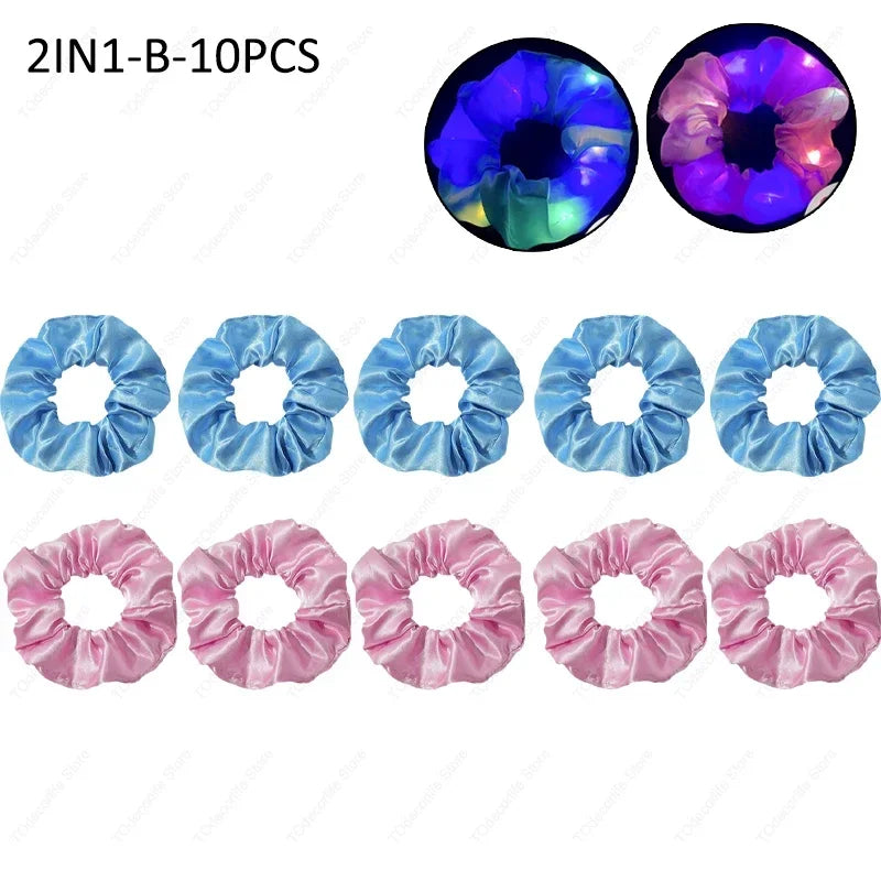 LED Luminous Scrunchies Hairband Glowing Elastic Hair Tie Rope for Women Girls Glow in the Dark Party Hair Accessory