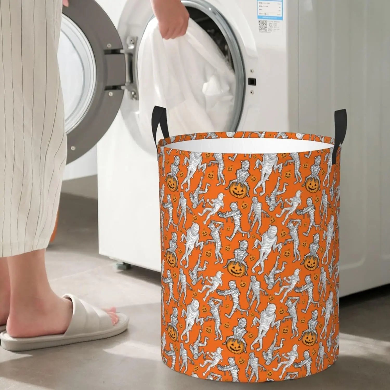 Orange Large Laundry Basket with Handles Halloween Mummy Baby Kids Dirty Clothes Laundry Hamper