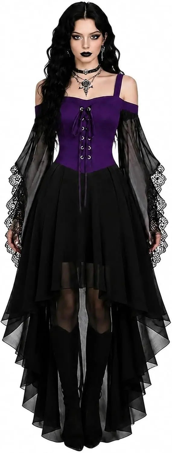 Costumes Witch Dress Women 2026 Halloween Woman Adults Medieval Vampire Butterfly Sleeve Mesh Gothic Outfits Carnival Dress Up