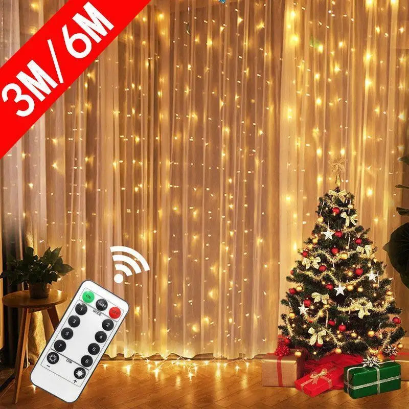 Birthday Decoration 3/6M Fairy Light 8 Mode LED Christmas Lamp USB Curtain String Light Home Decor Holiday Garland Wedding Party