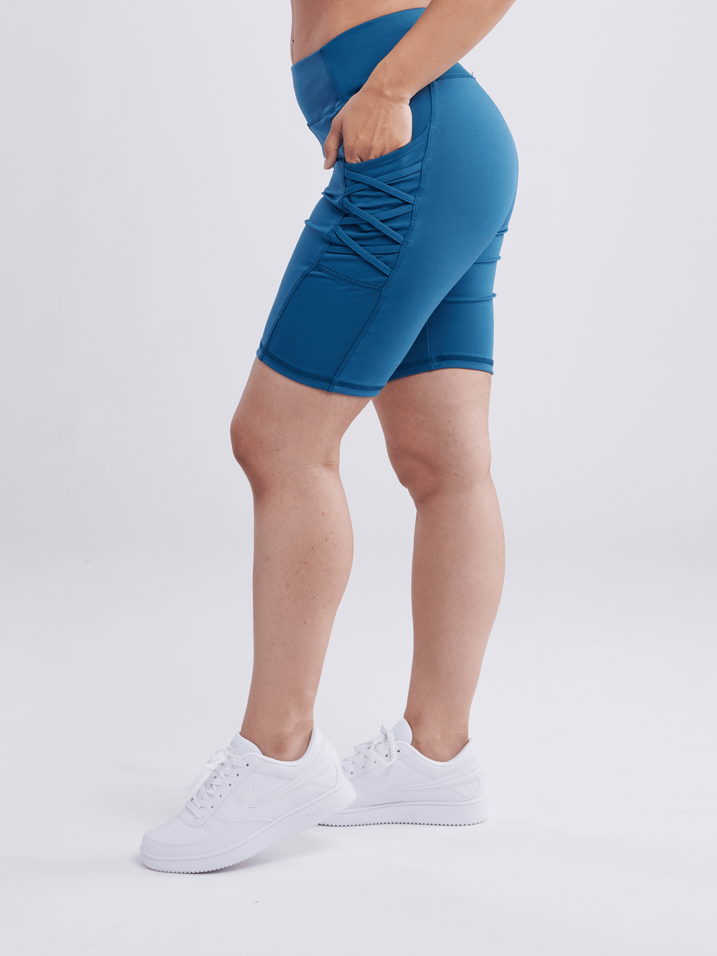 JupiterGear High-Waisted Workout Shorts with Pockets & Criss Cross Des