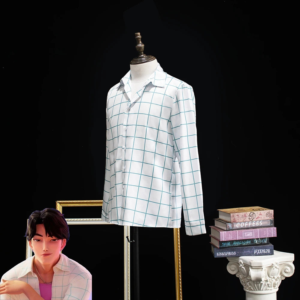 Movie KPop Demon Jinu Hunters Cosplay Costume Saja Boys Unisex Shirt Top Coat Plaid Shirt Long Sleeved Clothes Halloween Outfit