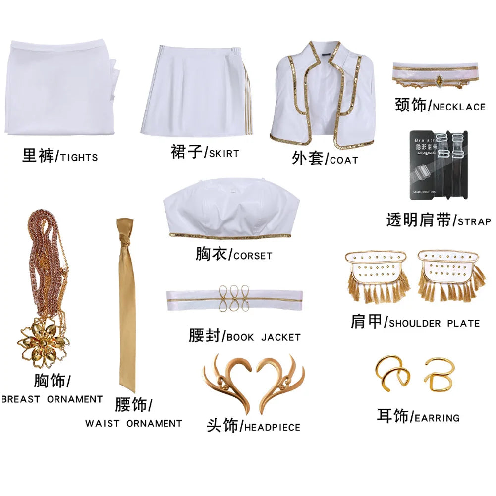 2025 Cartoon Demon Hunter of KPop Cosplay Mira White Top Skirt Clothing Wig Hallowmas Carnival Roleplay Suits Outfit For Women