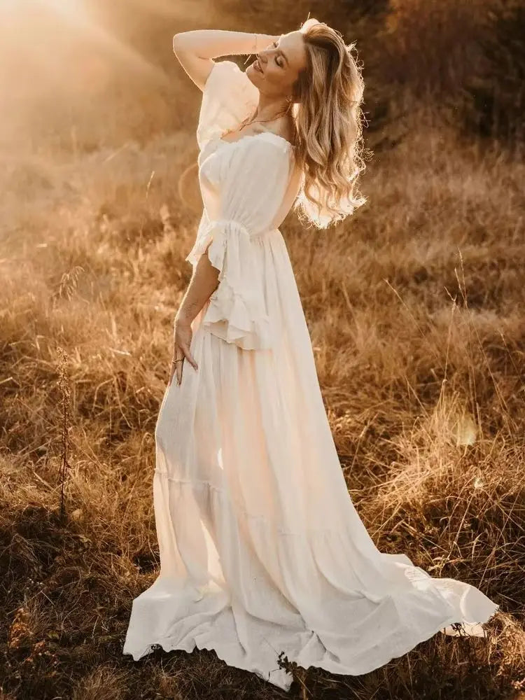White Outfit Maternity Dress Photoshoot Long Sleeved Photography Baby Shower Dresses For Women Photo Shoot Clothes Babyshower