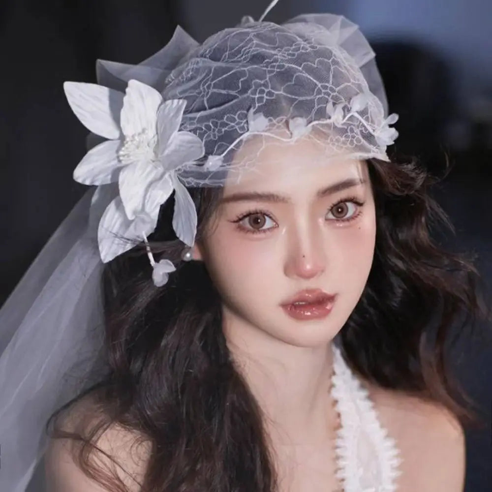 New Retro Bridal Headdress French Style Elegant Bridal Lace Floral Hat Banquet Luxury Wedding Headband Hair Accessories