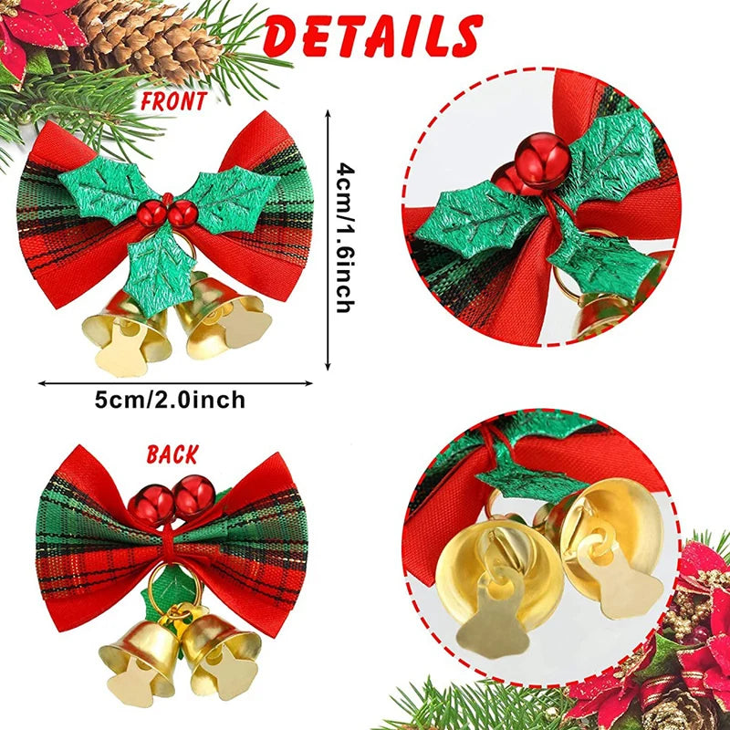 8pcs/pack 3cm Small Bell Bow Christmas Tree Decorations Mini New Year Ornaments Bows Christmas Garland Bell Bowknot Crafts