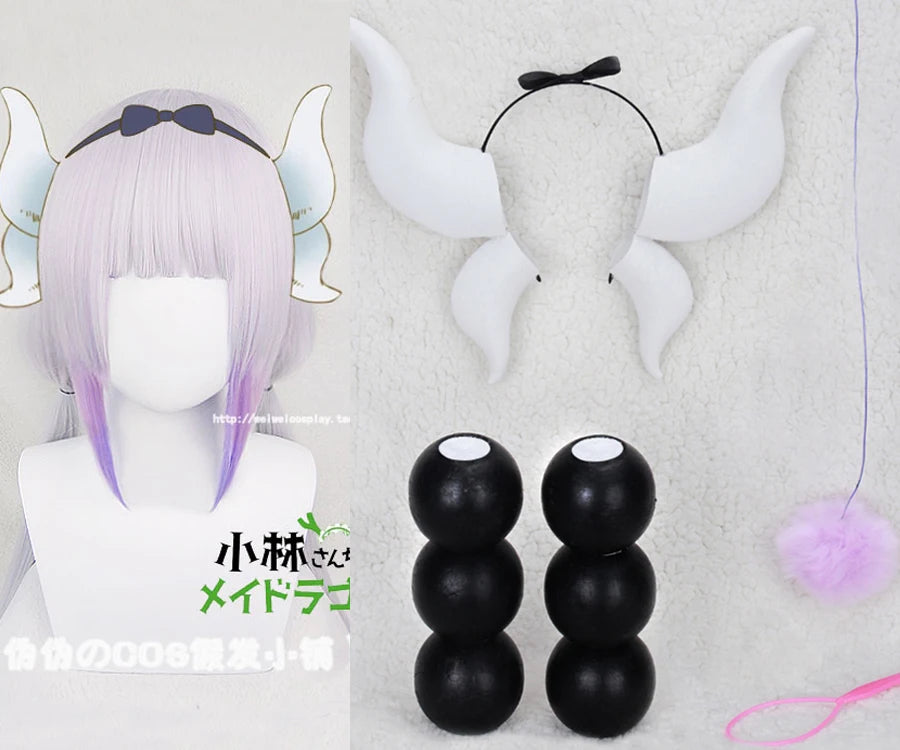 Miss Kobayashi's Dragon Maid Kanna Kamui 100cm Long Purple Ombre Heat Resistant Hair Cosplay Costume Wig+6 Balls +Tail +Horn
