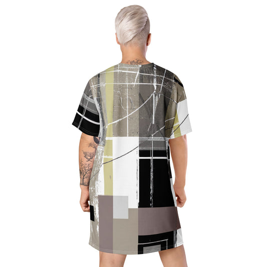 Womens Graphic T-shirt Dress - Abstract Brown Geometric Shapes
