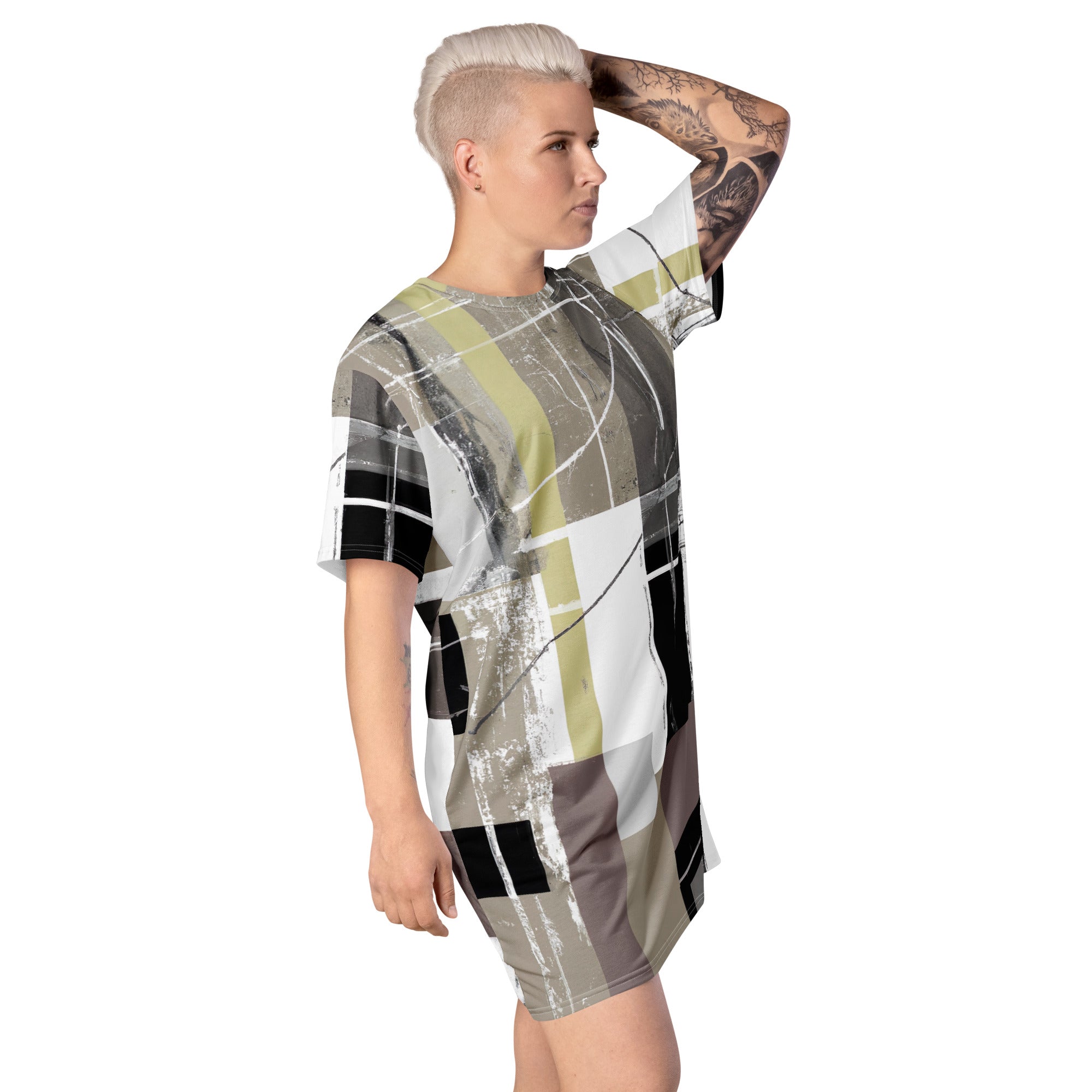 Womens Graphic T-shirt Dress - Abstract Brown Geometric Shapes