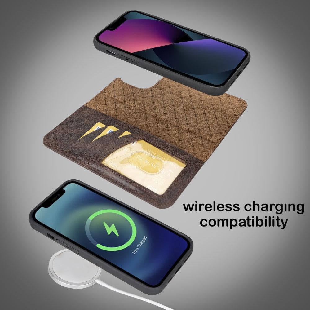 Apple iPhone 14 Series Detachable Leather Wallet Case Darker Color -