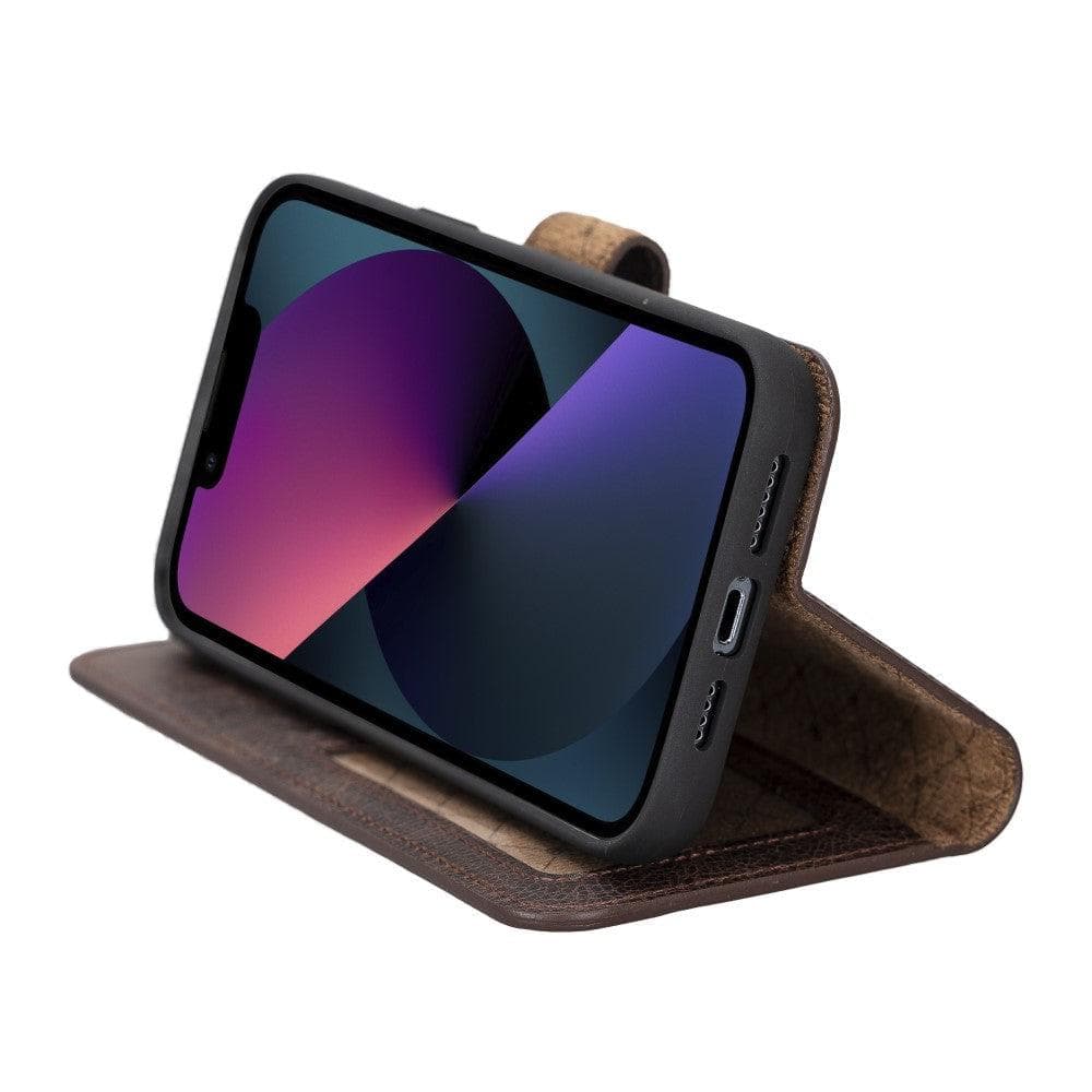 Apple iPhone 14 Series Detachable Leather Wallet Case Darker Color -