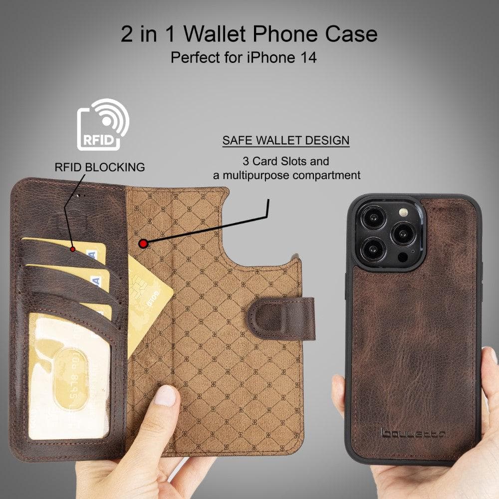 Apple iPhone 14 Series Detachable Leather Wallet Case Darker Color -