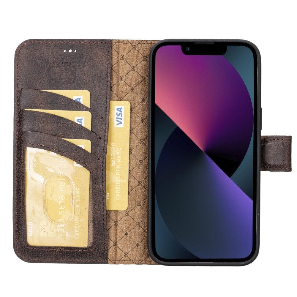Apple iPhone 14 Series Detachable Leather Wallet Case Darker Color -