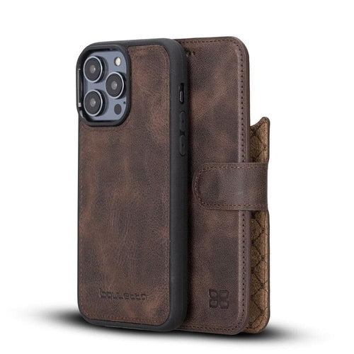 Apple iPhone 14 Series Detachable Leather Wallet Case Darker Color -