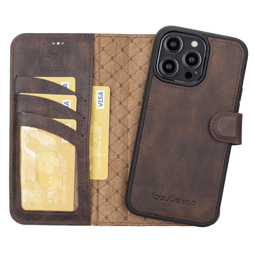 Apple iPhone 14 Series Detachable Leather Wallet Case Darker Color -