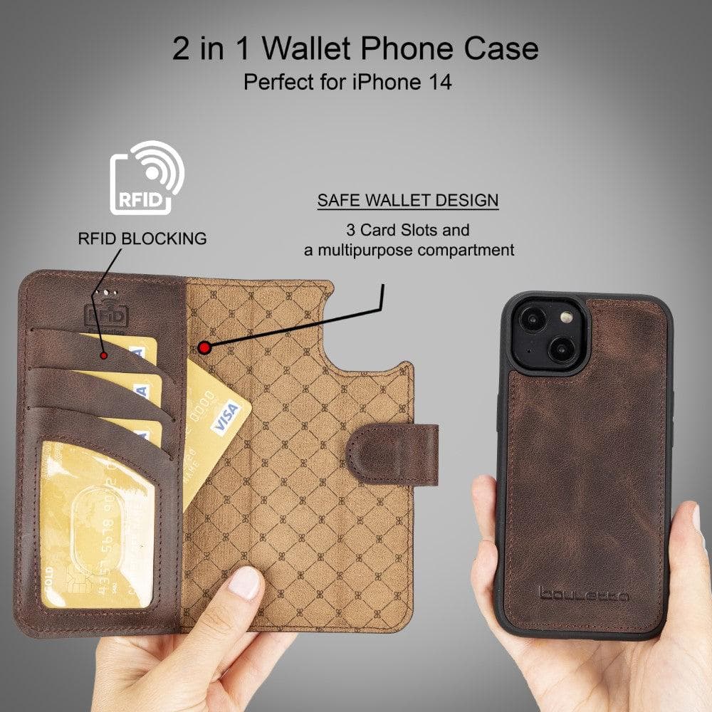Apple iPhone 14 Series Detachable Leather Wallet Case Darker Color -