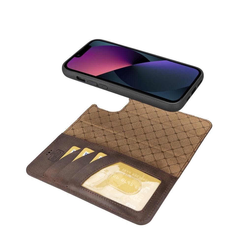 Apple iPhone 14 Series Detachable Leather Wallet Case Darker Color -