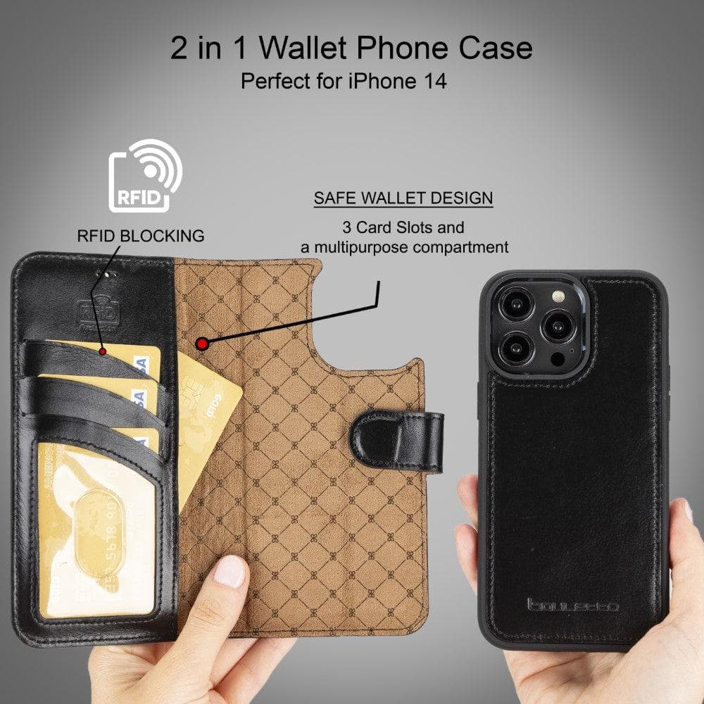 Apple iPhone 14 Series Detachable Leather Wallet Case Darker Color -