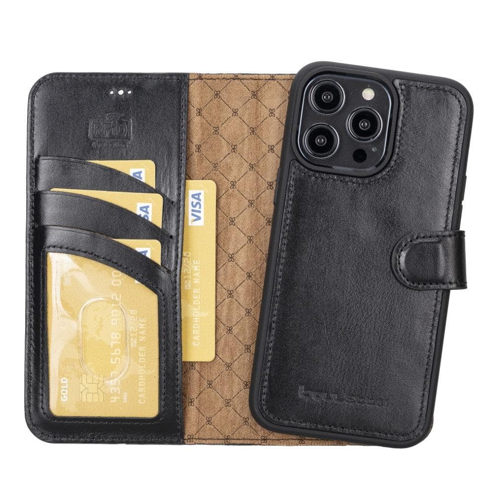 Apple iPhone 14 Series Detachable Leather Wallet Case Darker Color -