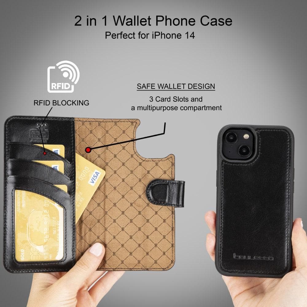 Apple iPhone 14 Series Detachable Leather Wallet Case Darker Color -