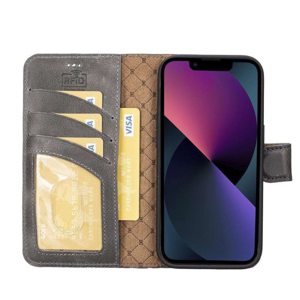 Apple iPhone 14 Series Detachable Leather Wallet Case Darker Color -