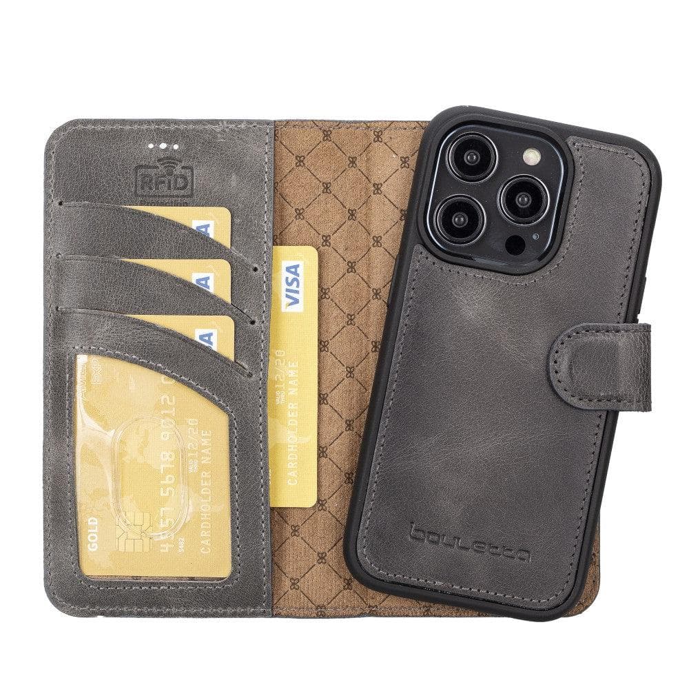 Apple iPhone 14 Series Detachable Leather Wallet Case Darker Color -