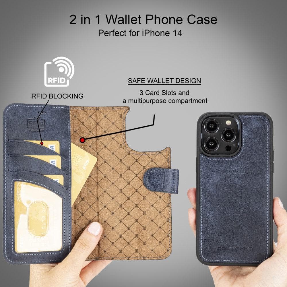 Apple iPhone 14 Series Detachable Leather Wallet Case Darker Color -