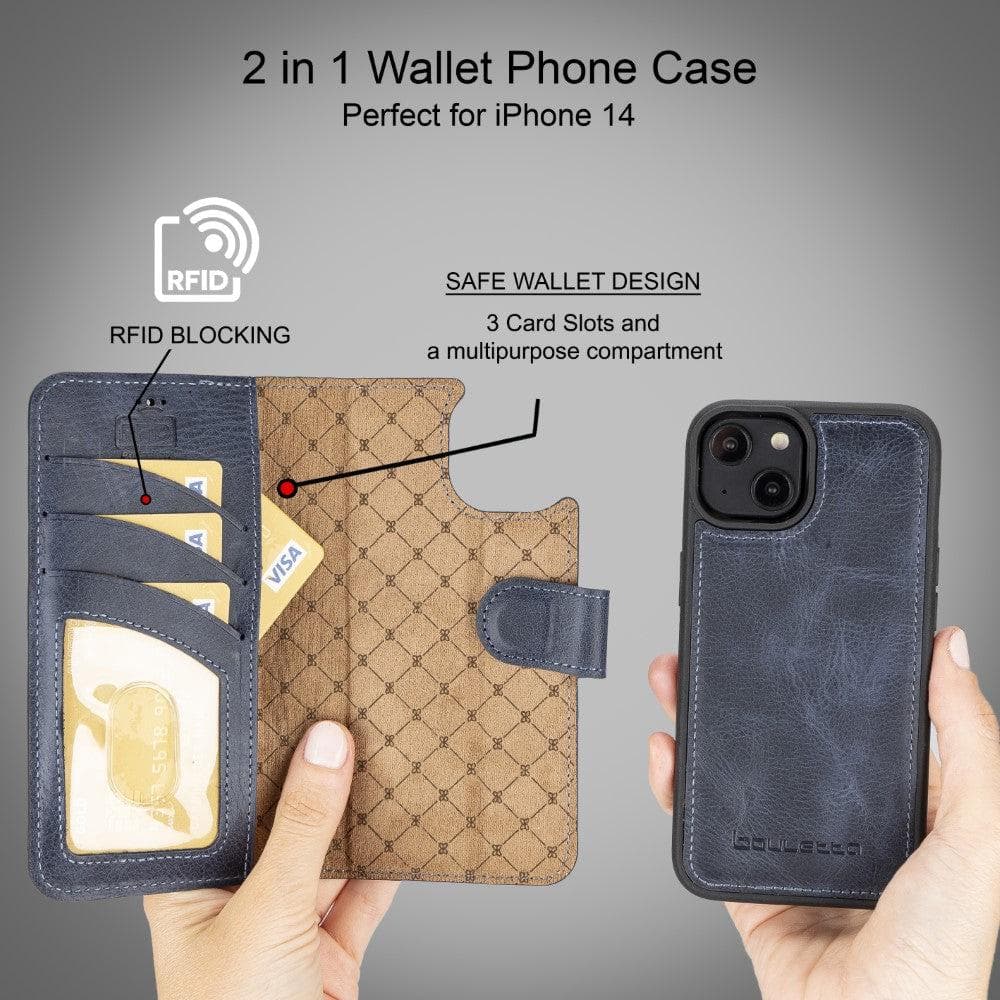 Apple iPhone 14 Series Detachable Leather Wallet Case Darker Color -