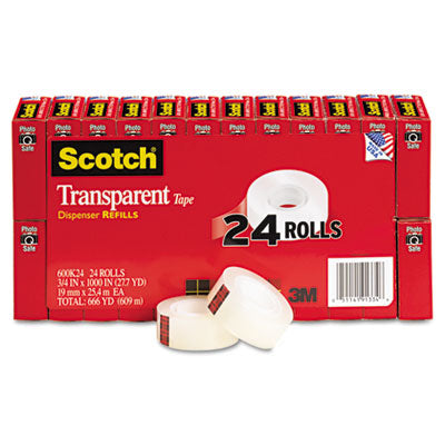 3M 600K24 Transparent Glossy Tape  3/4'' x 1000&