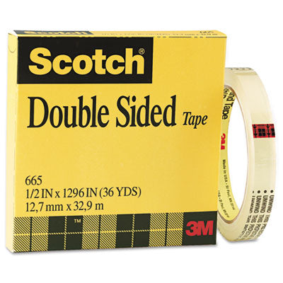 Scotch 665121296 665 Double-Sided Office Tape- 1/2" x 36 yard