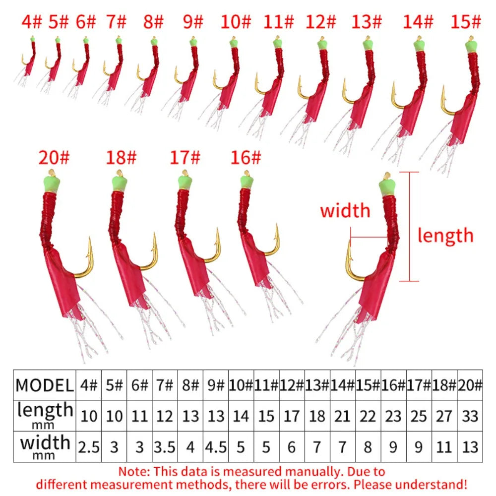 6pcs Luminous Bean Sabiki String Hook Rig Wobbler Rubber Bionic String Hook 10 Sizes Lure Bait Tackle for Sea/Freshwater Fishing