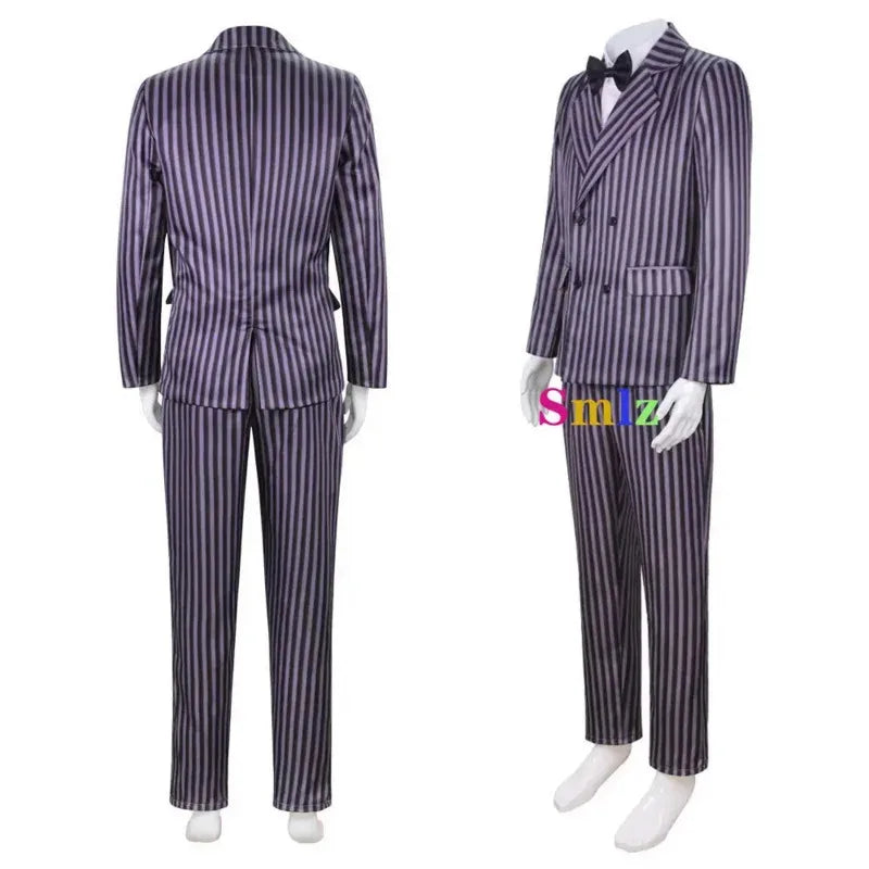 2025 New Gomez Addams Cosplay Anime Morticia Costume Dress Halloween Carnival Outfit Adult Kid Coat Shirt Pant Tie Suit Par☆☆☆aa