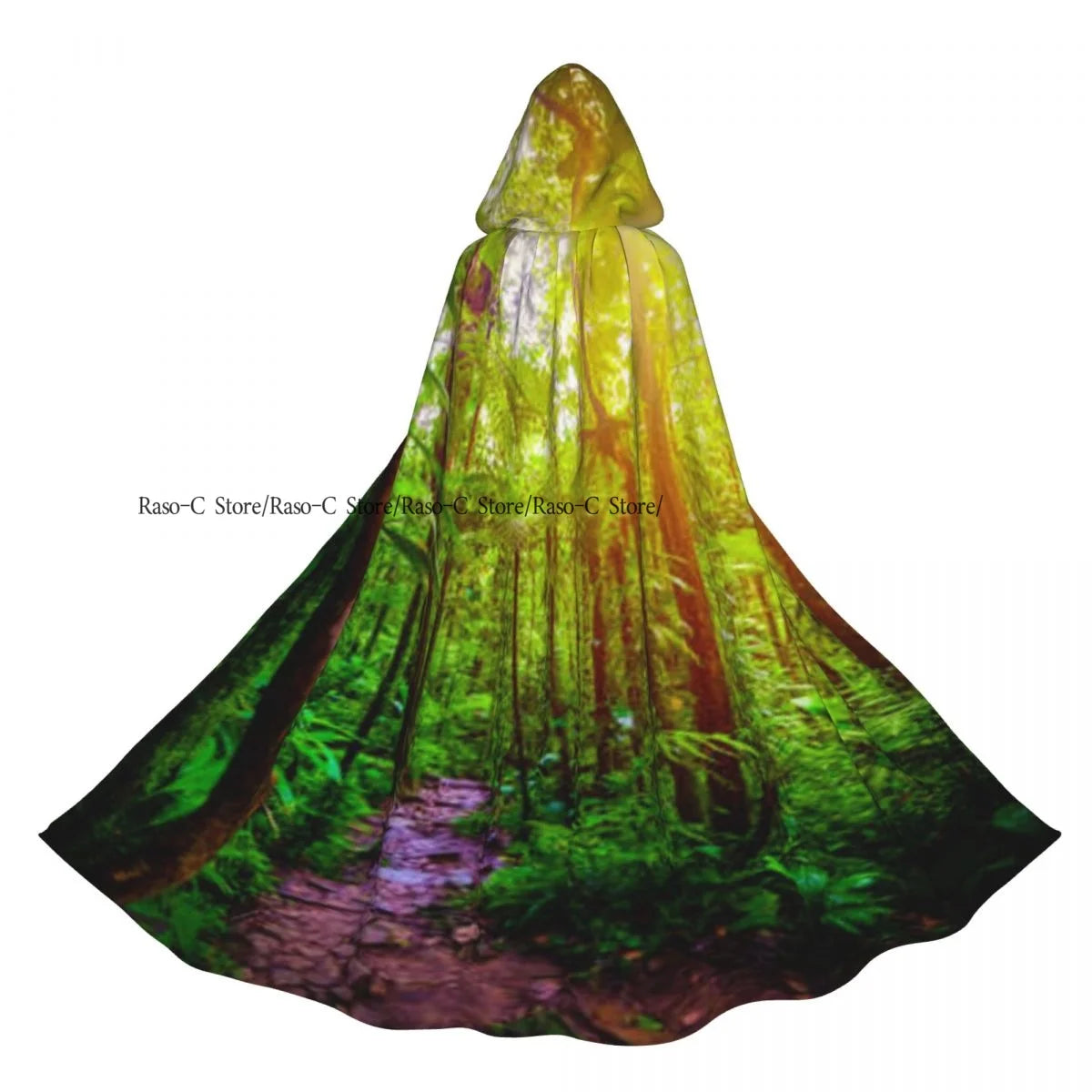 Unisex Adult Footpath Hiking Trail In Summer Forest Cloak with Hood Long Witch Costume Cosplay