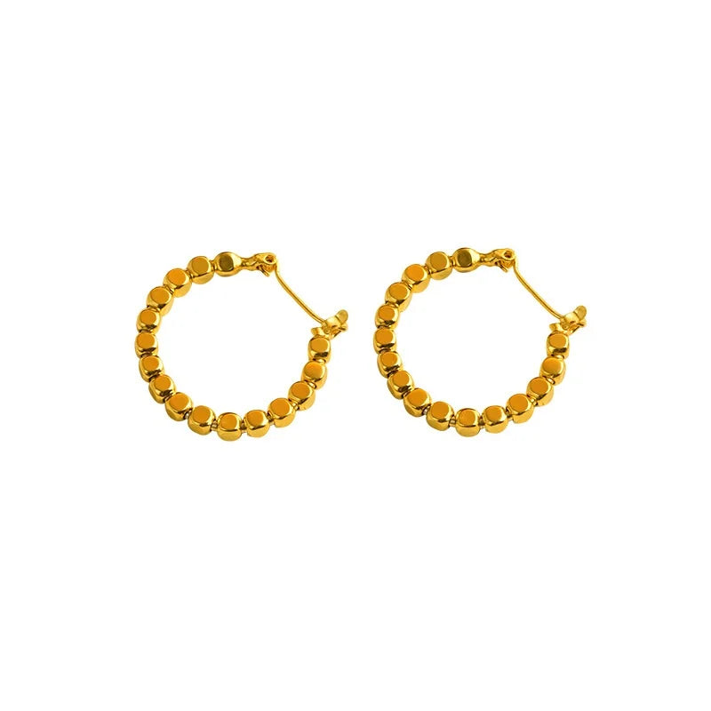 KISS&FLOWER Gold Beads Hoop Earrings For Women Female Party Birthday Wedding Christmas Bride Mother Girlfriend Ladies Gift ER434