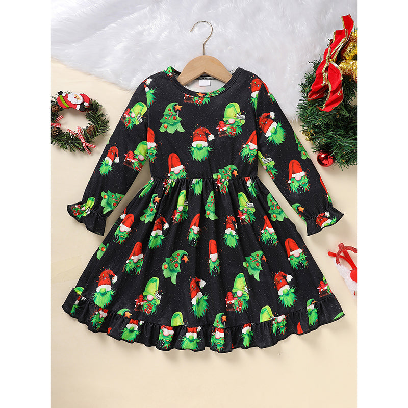 Toddler Kids Baby Girl Christmas Dress Outifts, Long Sleeves Cartoon