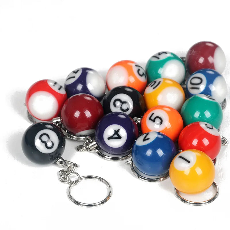 16pcs/Set Mini Billiards Shaped Keyring Assorted Colorful Billiards Pool Small Ball Keychain Creative Hanging Decorations