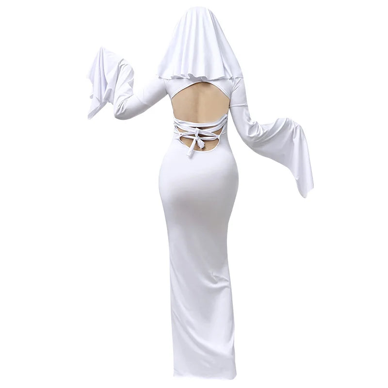 Halloween Anime Ghost Dress Bride White Sexy Dress Mask Party Tight Fishtail Skirt Women Cosplay Costume