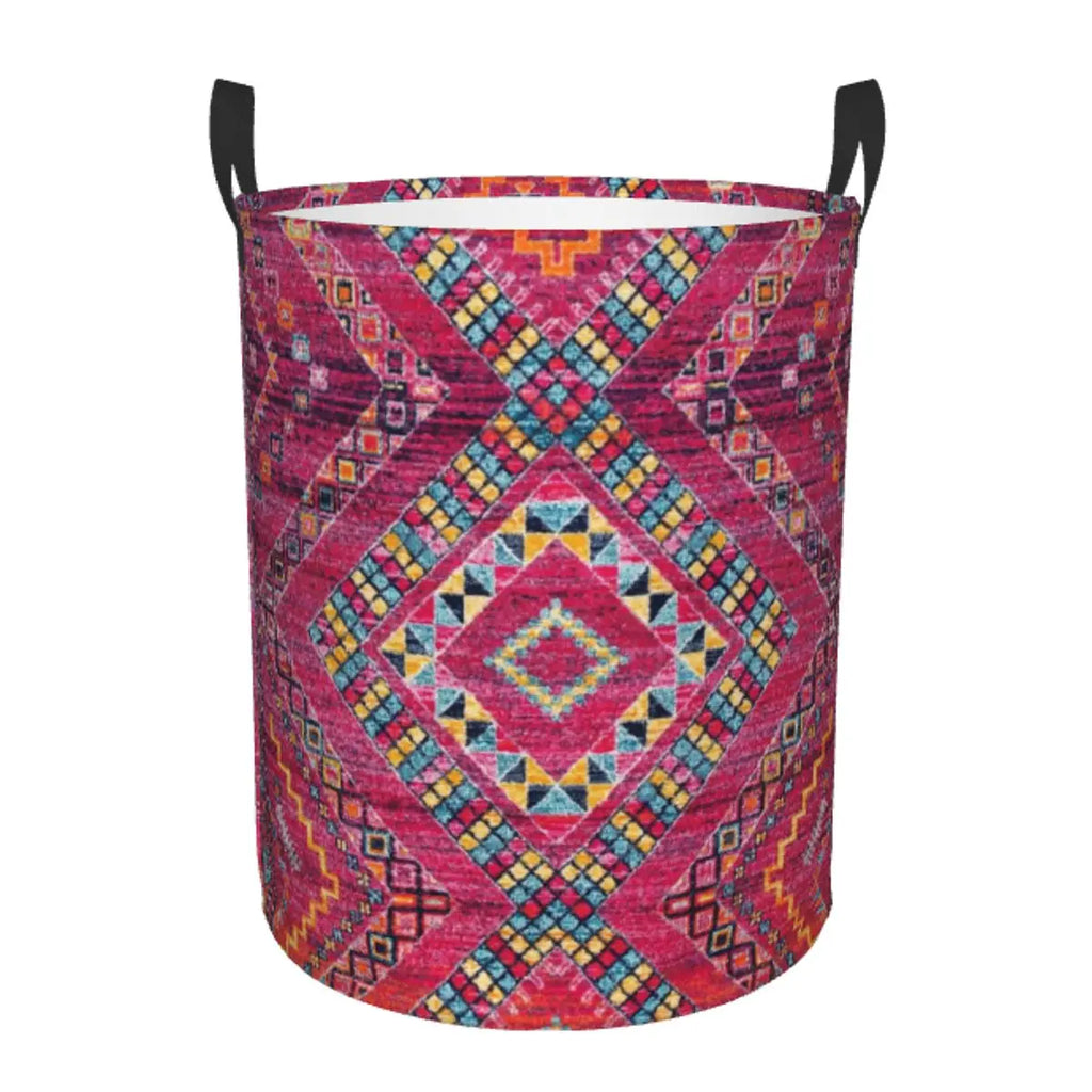 Pink Oriental Bohemian Moroccan Artwork Laundry Basket Foldable Bohemian Clothes Hamper for Baby Kids Toys Storage Bag