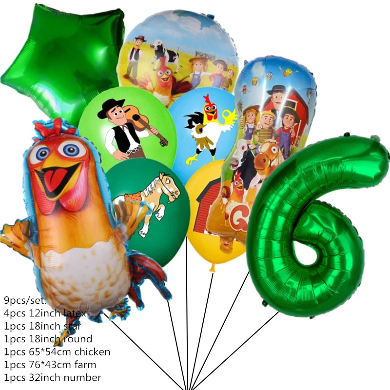Chicken Dairy Farm Chick Tractor Ballons Happy Birthday Kids Party Animal Pet Dream Rangeland La Granja Zenon Party Decoration