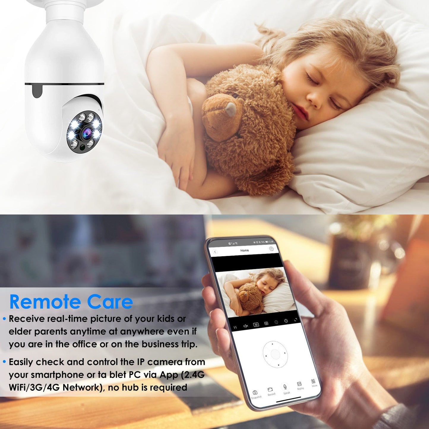 1Pc E27 WiFi Bulb Camera 1080P FHD WiFi IP Pan Tilt Security