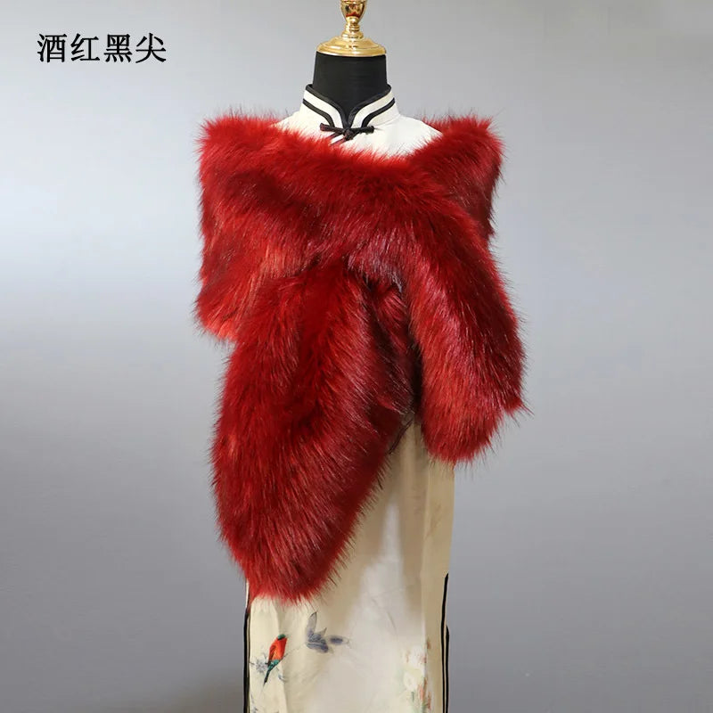 Faux Fur Wedding Shawl Woman Party Bride Cape Cloak Autumn Winter Banquet Stage Dress Scarf Bridal Wrap Bolero Accessory Stock