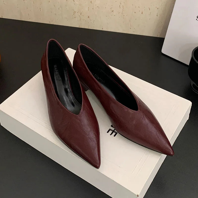 Pointed Toe Footwear Slip On Pumps Women Heeled Shoes Casual Female Fashion Shallow Ladies Low Heel Shoes 2025 New